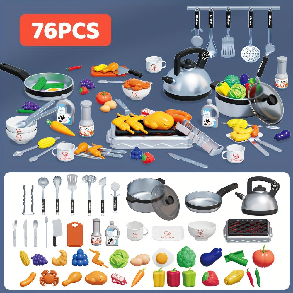 Play Kitchen Accessories, Kitchen Set For Kids With Play Pots And Pans, BBQ Camping Kitchen Playset, Pretend Kids Kitchen Accessories Toy Gifts For Girls Boys, Grill Playset Toys For Boys Girls