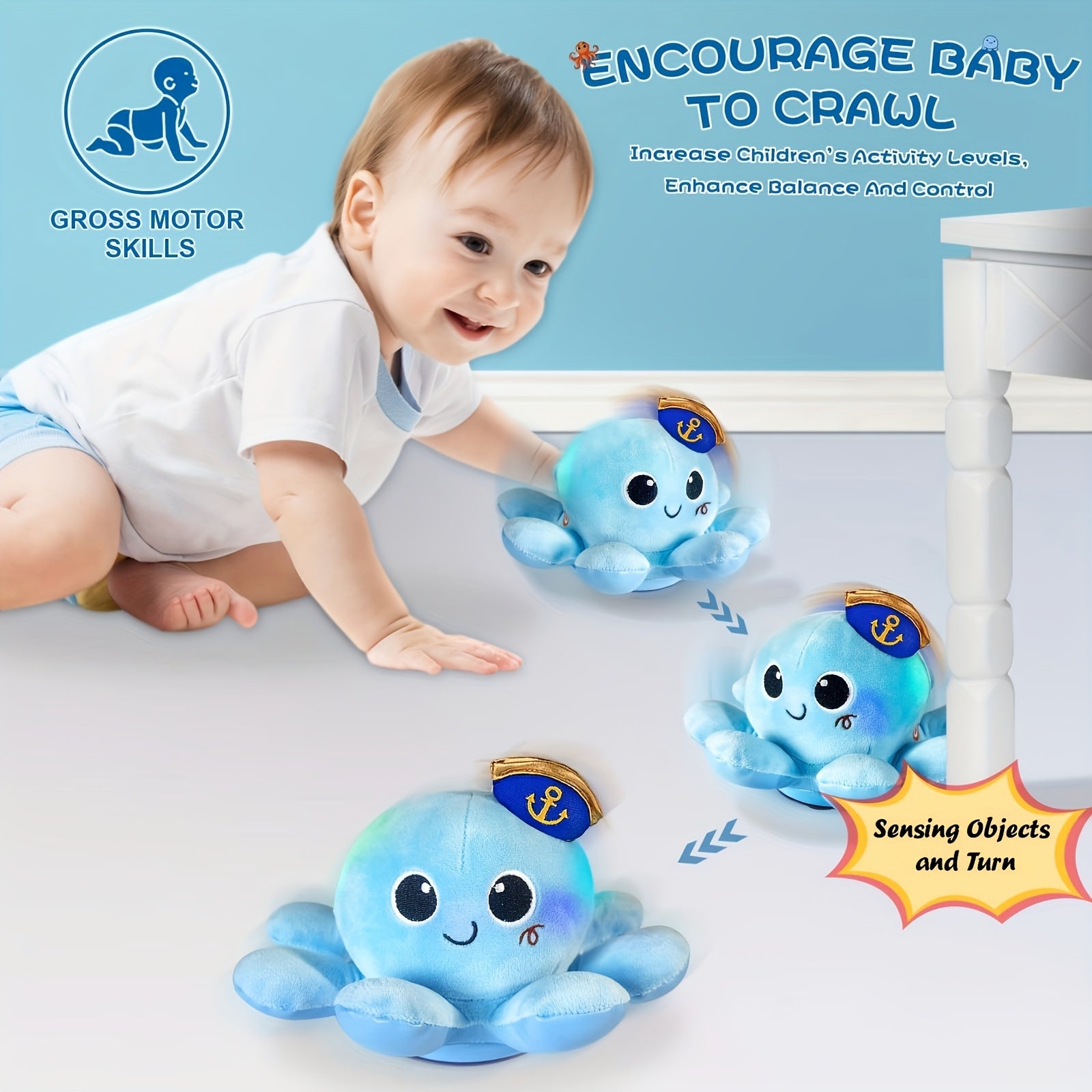 Baby Infant Crawling Walking Toys, Tummy Time Plush Octopus Toy Gifts 3 4 5 6 7 8 11 12 Babies Walker Boy Girl 3-6 6-12 Learning 9-12 12-18 Toddler 36 Months Old Music Development Birthday Gift