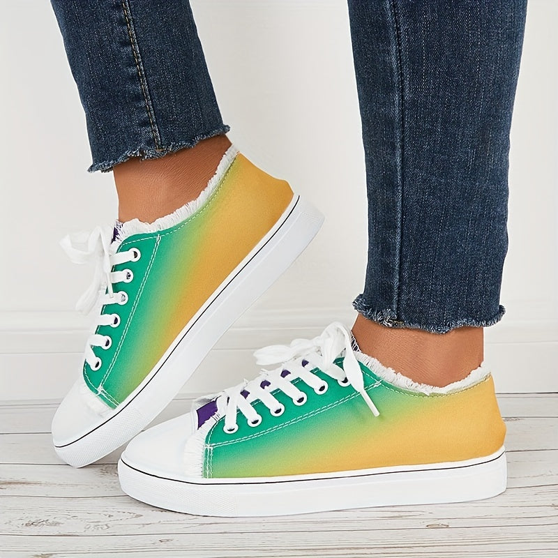 Women's Multicolor Gradient Flat Shoes, Lightweight Comfortable Lace Up Sports Shoes