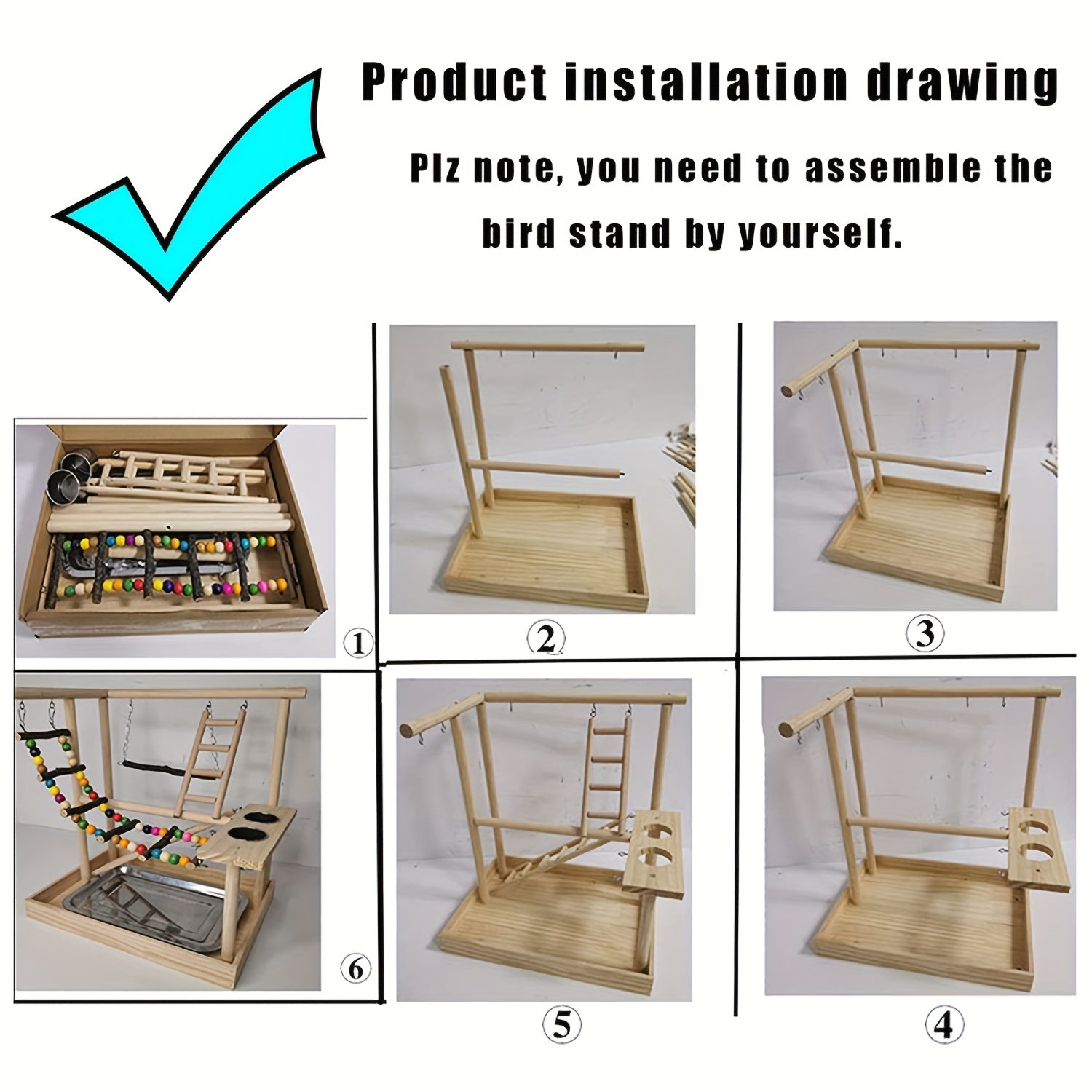 Deluxe Wooden Parrot Playstand with Climbing Ladder, Swing & Chew Toys -