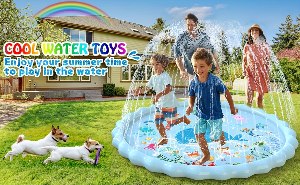 Extra Large Inflatable Splash Pad & Sprinkler Play Mat for Kids - Thickened Durable Plastic with Marine Life Design, Water Spray Fun for Ages 3-12 Years, Summer Outdoor Water Toys for Boys & Girls