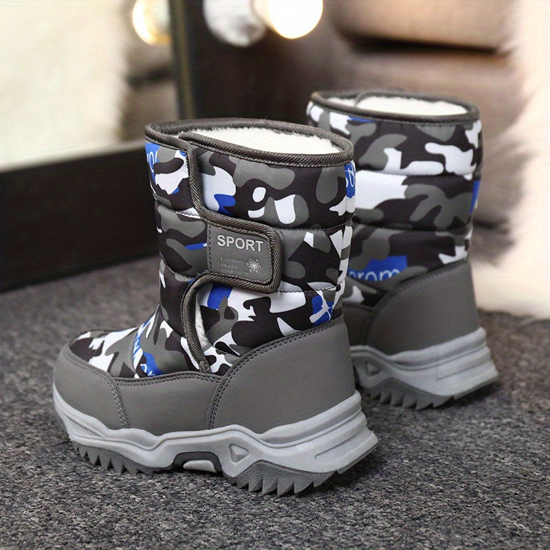 [Boys' Winter Snow Boots] Winter Boys' Camouflage Snow Boots | High-Top Long-Lined Warm Casual Sports Boots with Cushioned EVA Insole and Durable Rubber Sole for Youngsters Outdoor Activities