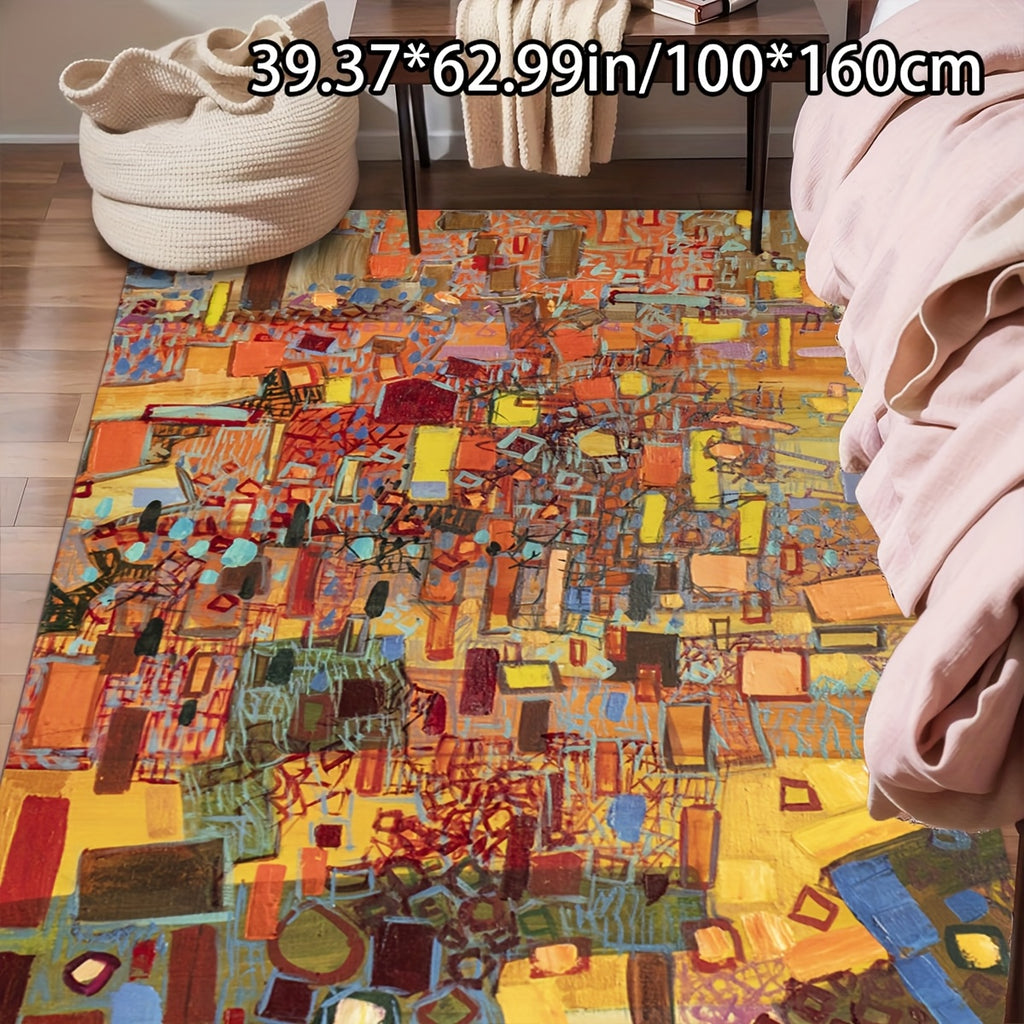 Open Velvet + Washed Cloth Bottom + About 1100g per Square Meter + Foldable 1pc Home Decoration European Style Geometric Art Painting Pattern Home Decor Mat Comfortable and Beautiful Versatile Decoration Style Living Room Mat