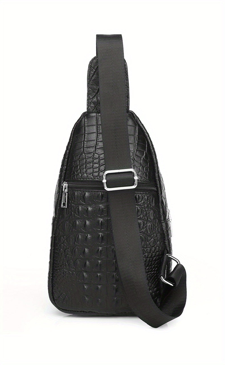 SCHLATUM Men and Women's Genuine Leather Crocodile Pattern Crossbody Bag - Large Capacity, Multifunctional for Travel, Sports & Camping