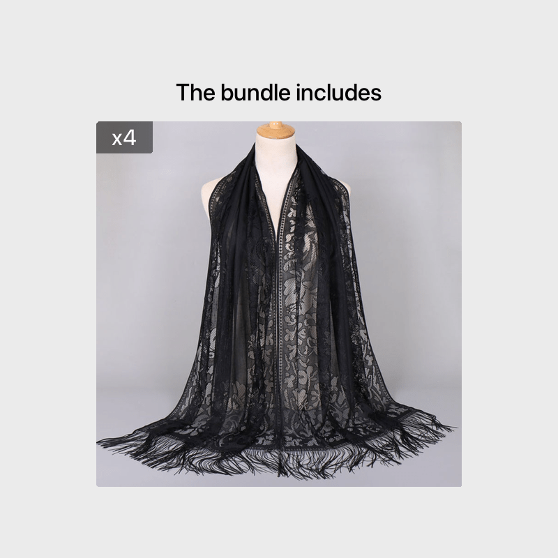 Ladies Women's Floral Lace Scarf Shawl With Tassels, Soft Mesh Fringe Wraps Bridal Shawl For Wedding Evening Party Dresses