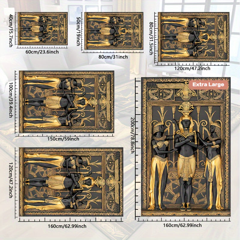 Egyptian Three Golden Men Carpet - Machine Washable Luxury Mat with Golden & Design, Rectangular Floor Mat for Living Room, Bedroom, Office, Outdoor - Durable Polyester Home Decor Mat, Rugs For Living Room, Bedroom Accent, El