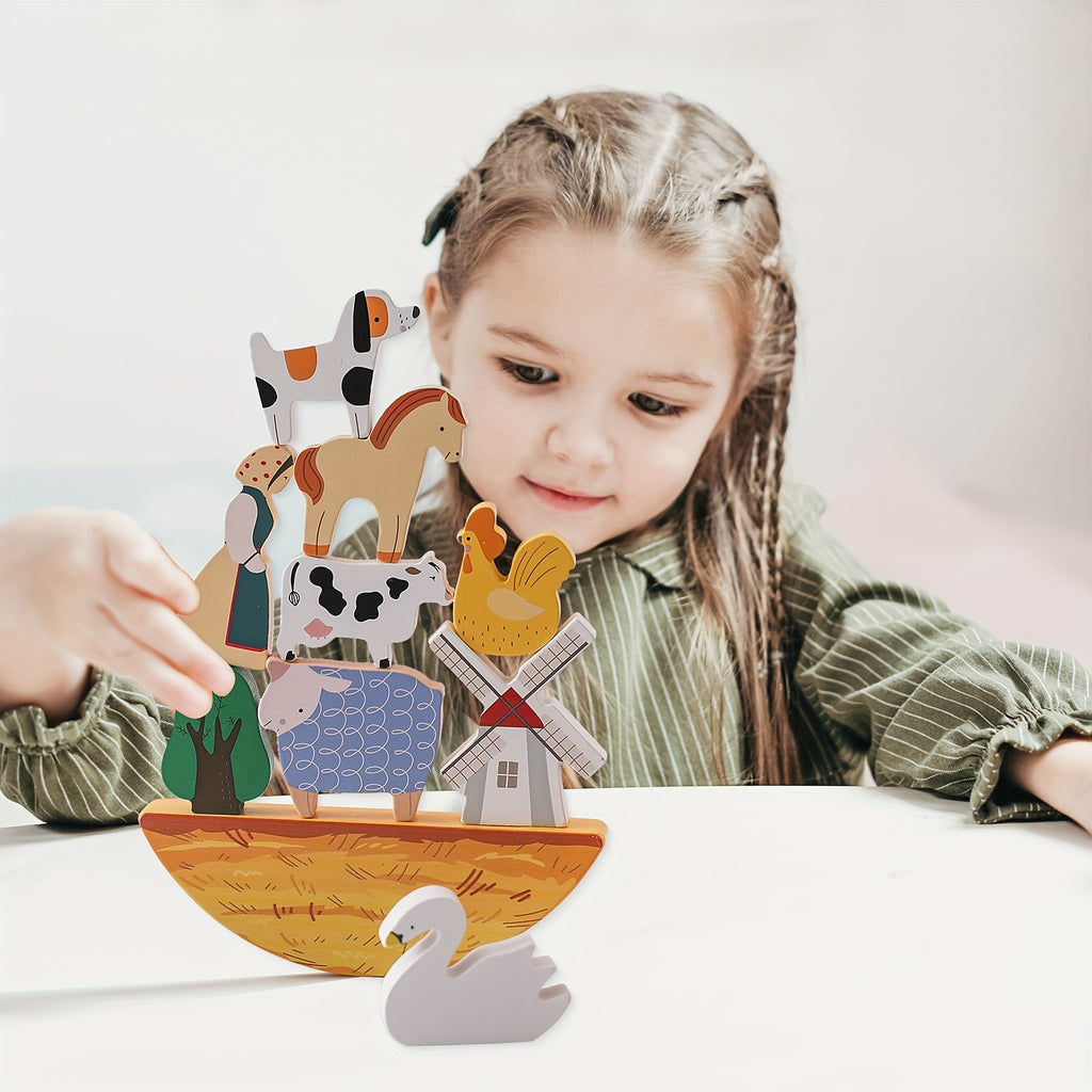 18pcs Farm Animals Barn Toys, Wooden Montessori Stacking For Toddlers Red Barn Toys Little People Farm Animal Toys Farm Pretend Playset With Barn & Farmer, halloween, christmas gift