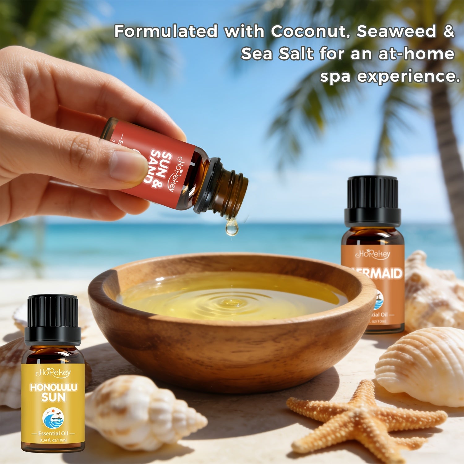 6/12pcs Beach/ Wooden/ Hotel Essential Oil Set - Coconut Tree Shadows, Sunny Beach, Shell, | Sandalwood/ Cedar/ Cypress| for Humidifier, Diffuser, Candles, Car Air Freshener, Soap, Hotel Scents Fragrance Oil - Romantic Valent