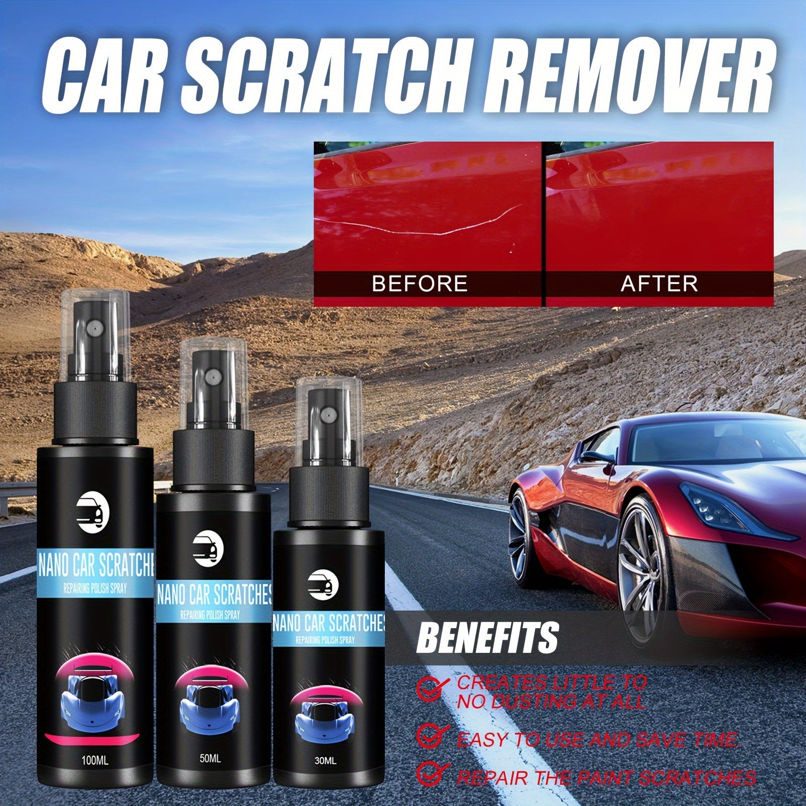 Auto Scratch Repair Spray, 2023 New 3 In 1 Auto Scratch Remover For Deep Scratches, Automotive Nano Spray Coating, Auto Paint Scratch Remover Body