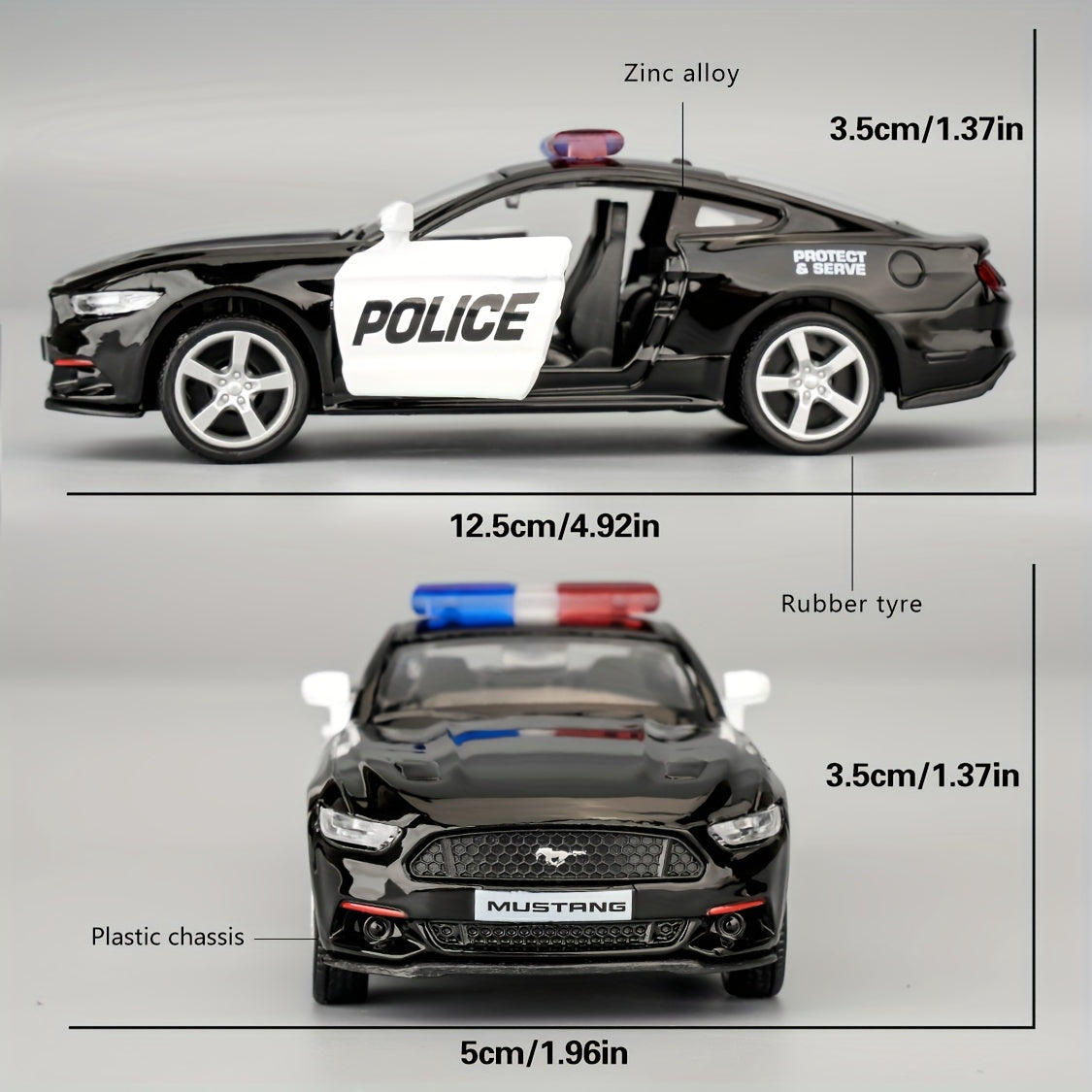 RMZCITY 1/36 Ford Mustang Police Car Model Zinc Alloy Die-Cast Pull Back Vehicles Toys As Gift (Black)