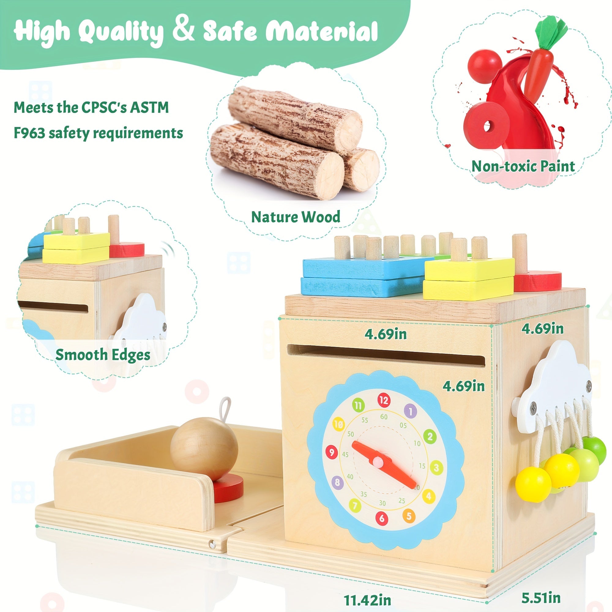 Wooden Baby Toys, 8-in-1 Wooden Play Kit Includes Object Permanent Box, Coin Box, Carrot Harvest, Shape Sorting & Stacking - Christmas Birthday Gift for Boys Girls Toddlers
