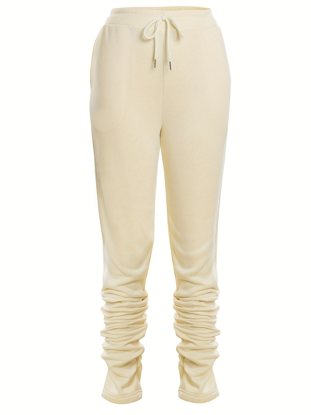 Solid Color Casual Fleece Sports Pants, Drawstring Elastic Winter Warm Jogger Sweatpants, Women's Athleisure