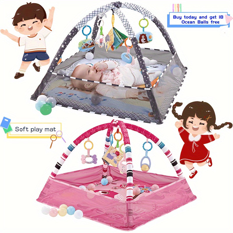 18 pcs baby activity fitness mat set, foldable and washable, play mat, crawling mat, sensory exercise toys, cultivate young children's motor and cognitive abilities, baby fitness frame