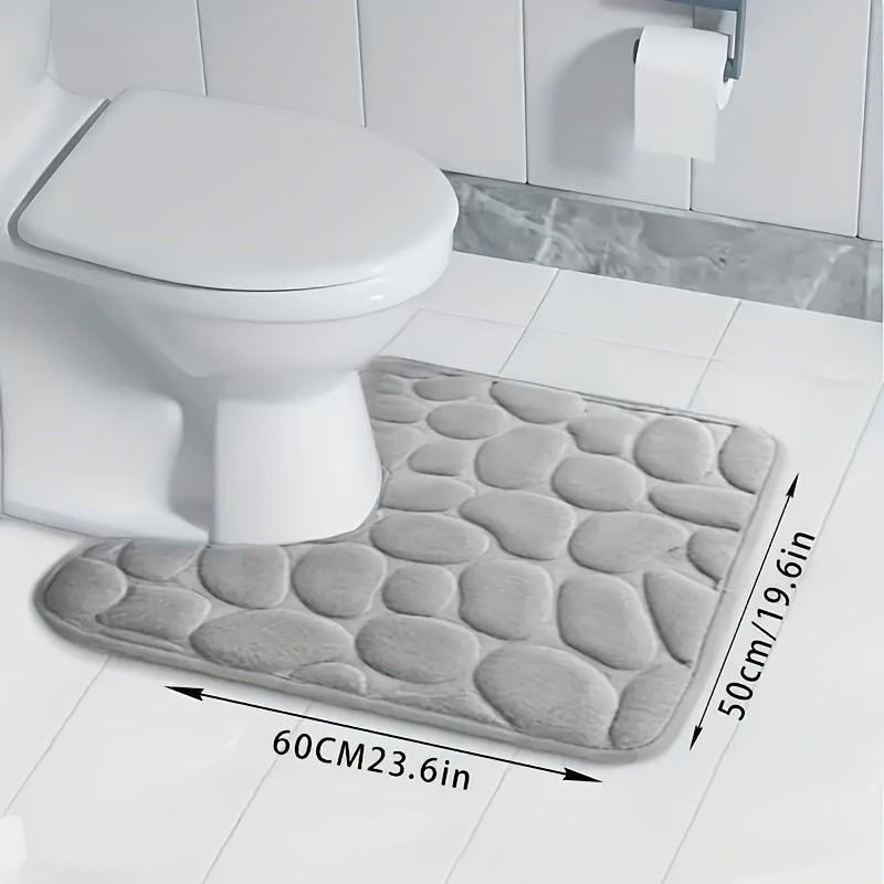 3pcs Memory Foam Bathroom Mat Set - Non-Slip, Soft & Comfortable Shower Rugs with Stone Embossed Design - Includes U-Shape Toilet Mat & Bath Rug - Machine Washable Polyester Fiber - Perfect for Home Decor