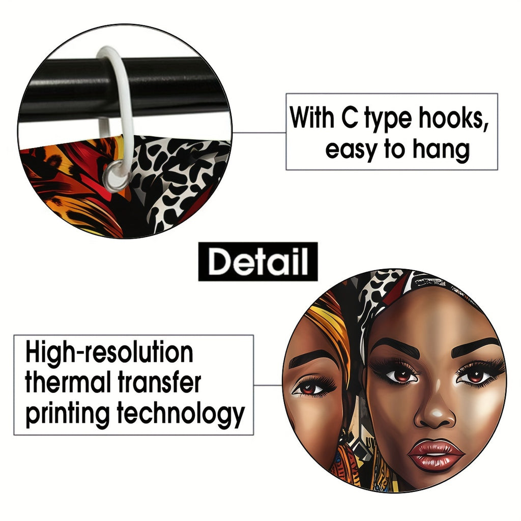 4pcs/1pc African American Woman Shower Curtain Set, Bathroom Curtain With Hooks, Non-Slip Rugs, Toilet U-Shape Mat, Seat Cover, Machine Washable Bathroom Decoration Accessories, African Theme Black Shower Curtain Gift For Wom