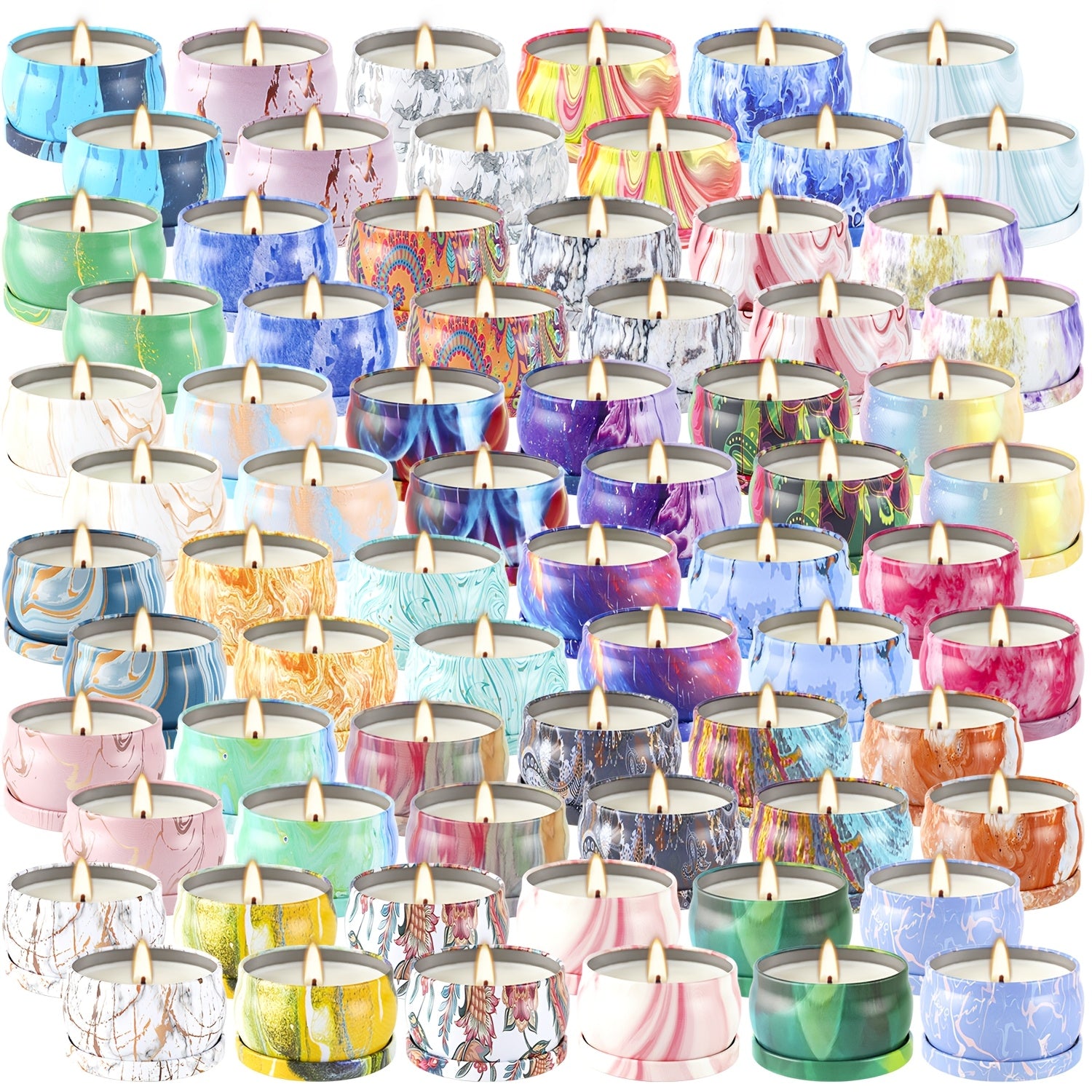 72-Pack Marble Design Scented Soy Wax Candles, 2.37" Round Metal Tins, Smokeless, Drip-Free, for Weddings, Anniversaries, Christmas, Halloween, Thanksgiving, Valentine'S Day