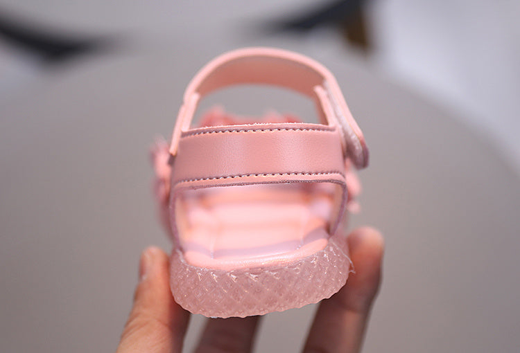 Baby Girls Cute Casual Sandals With Flower Decoration, Non-slip Soft Sole Slip-on Hook And Loop Fastener Shoes For Summer