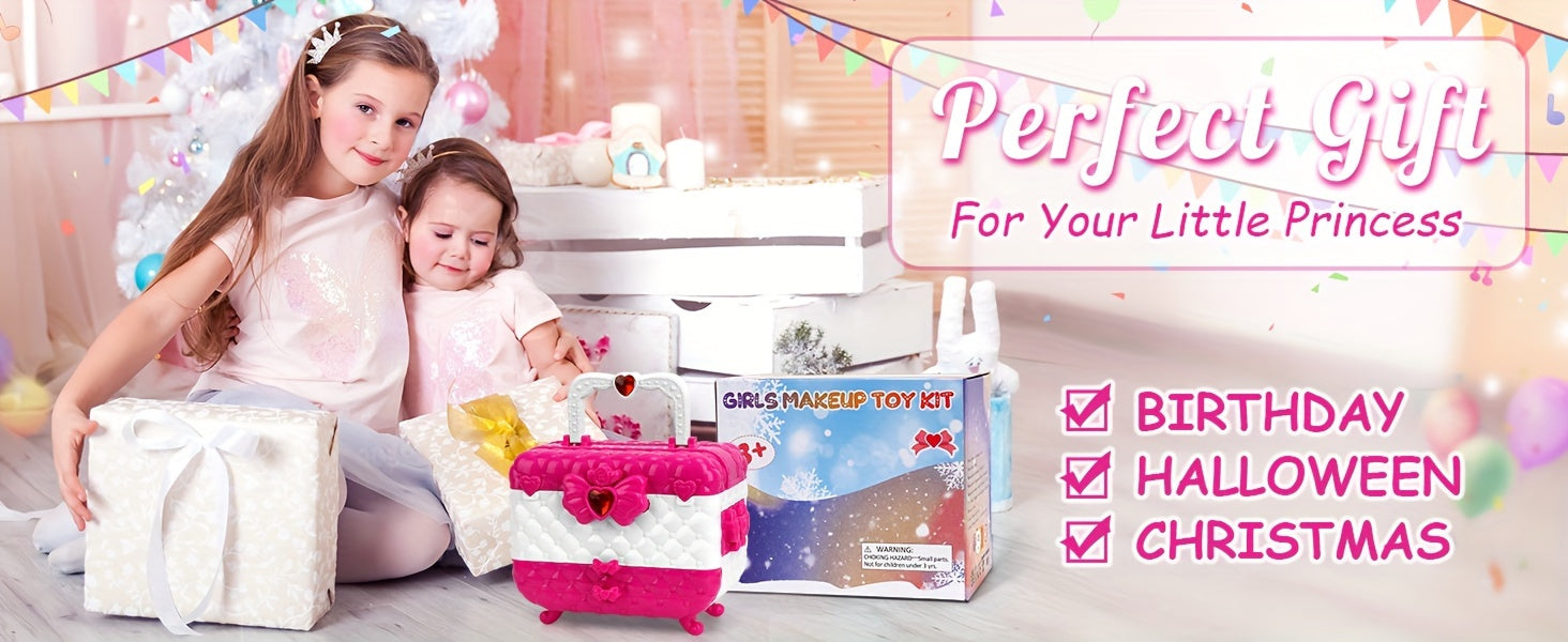 54PCS Washable Real Makeup Set for Kids, Little Girls Makeup Toys, Ideal Christmas Gifts, Toddler Toys for Halloween