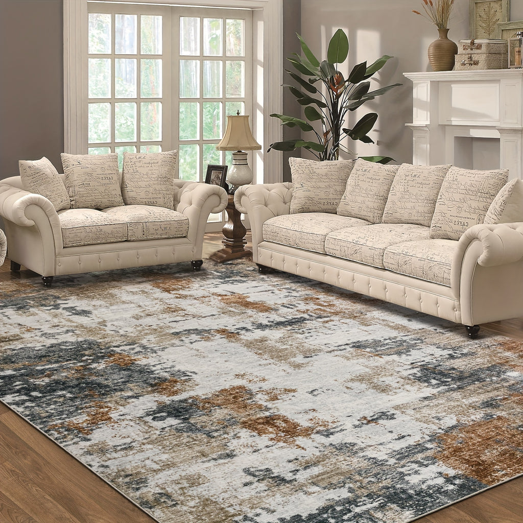 Area Rug Living Room Rugs: Abstract Soft Fluffy Pile Large Carpet With Low Shaggy For Bedroom Dining Room Home Office Indoor Decor Under Kitchen Table Washable - Ivory/Brown