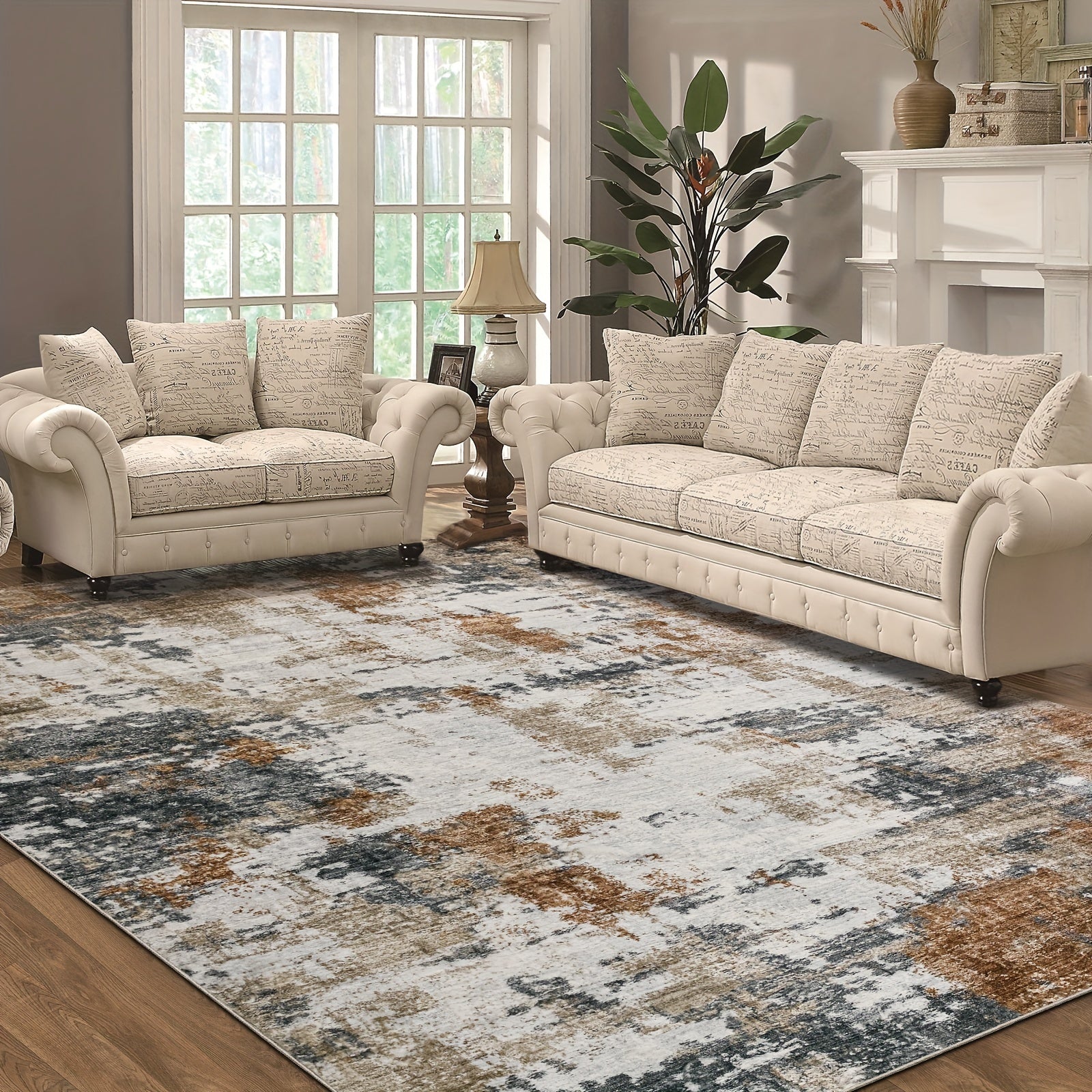 Area Rug Living Room Rugs: Abstract Soft Fluffy Pile Large Carpet With Low Shaggy For Bedroom Dining Room Home Office Indoor Decor Under Kitchen Table Washable - Ivory/Brown