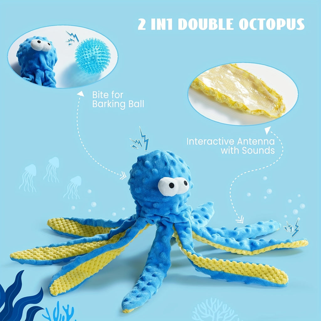 4-Pack Nocciola Ocean Theme Dog Toys - Crinkle Squeaky Interactive Plush Chew Toys for Puppies, Durable Non-Toxic Fabric with Octopus, Salmon, Hermit Crab & Shell Designs, Safe for Aggressive Chewers & All Dog Sizes, Interact