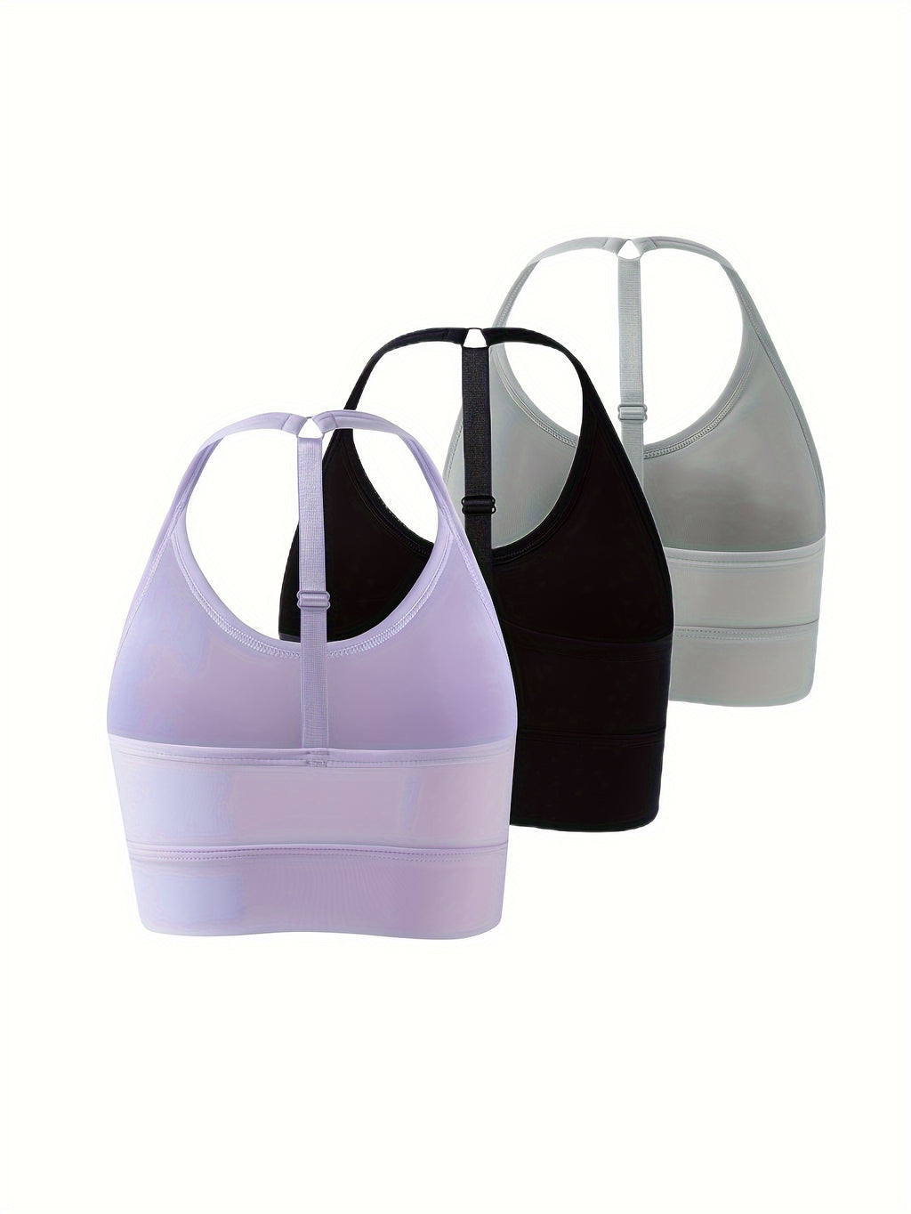 3pcs Seamless Halter Sports Bras, Comfy & Breathable Sporty Fitness Bra, Women's Lingerie & Underwear