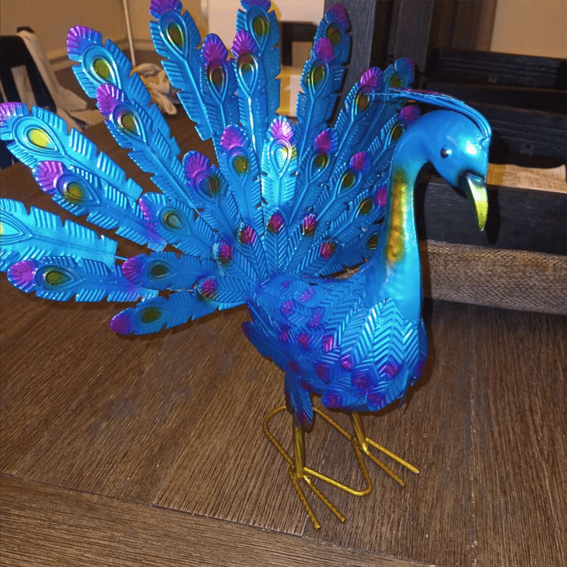 Large Metal Painted Peacock Garden Sculpture - 1pc Figurine for Fountain, Pool, Yard, Lawn, Garden Art - Easter, Halloween, Mother's Day, Thanksgiving, Fall Decor