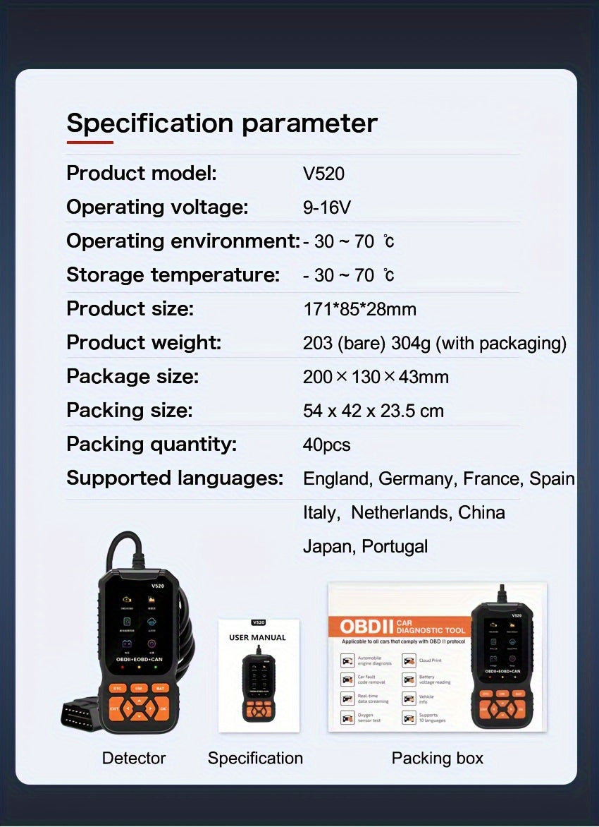 V520 Professional OBD2 Scanner Heavy-Duty Code Reader