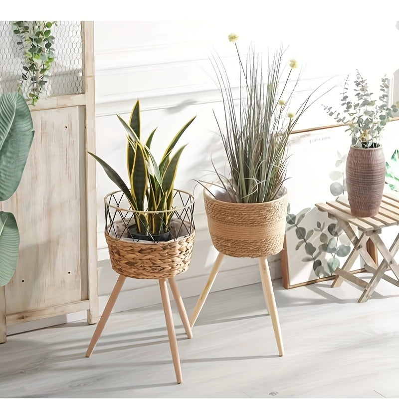 Set of 3 Seagrass Plant Baskets with Brackets - Round Indoor Flower Pot Covers, Classic Style Garden & Lawn Care Essentials
