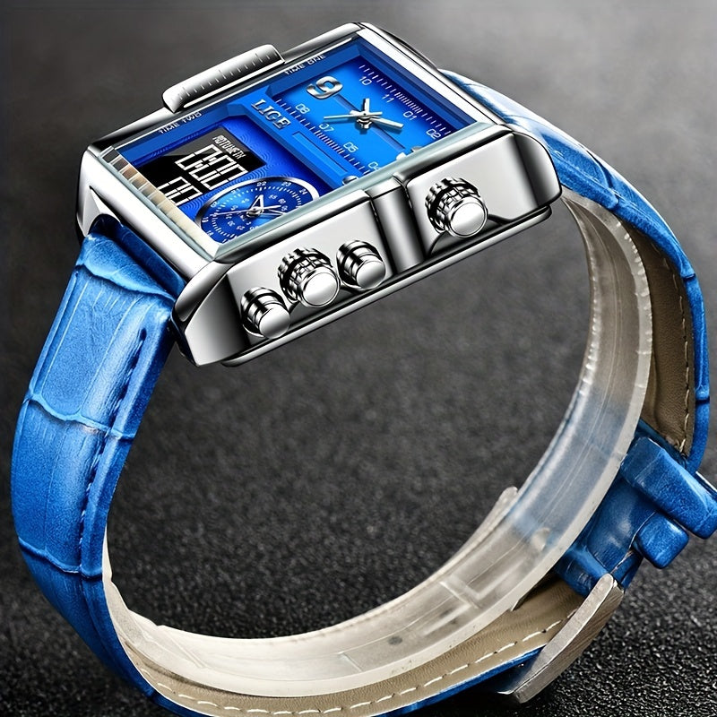 LIGE Fashion Men's Sports Square Analog Big Quartz Watch, Ideal Choice For Gifts
