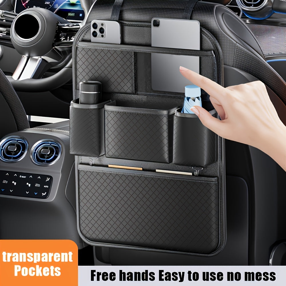 1pc/2pcs Heavy-Duty PU Leather Car Backseat Organizer with Foldable Table Tray