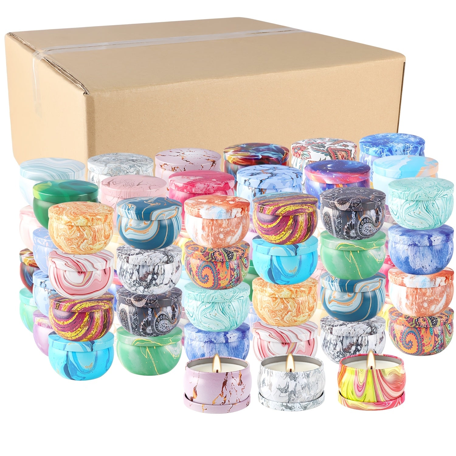 72-Pack Marble Design Scented Soy Wax Candles, 2.37" Round Metal Tins, Smokeless, Drip-Free, for Weddings, Anniversaries, Christmas, Halloween, Thanksgiving, Valentine'S Day