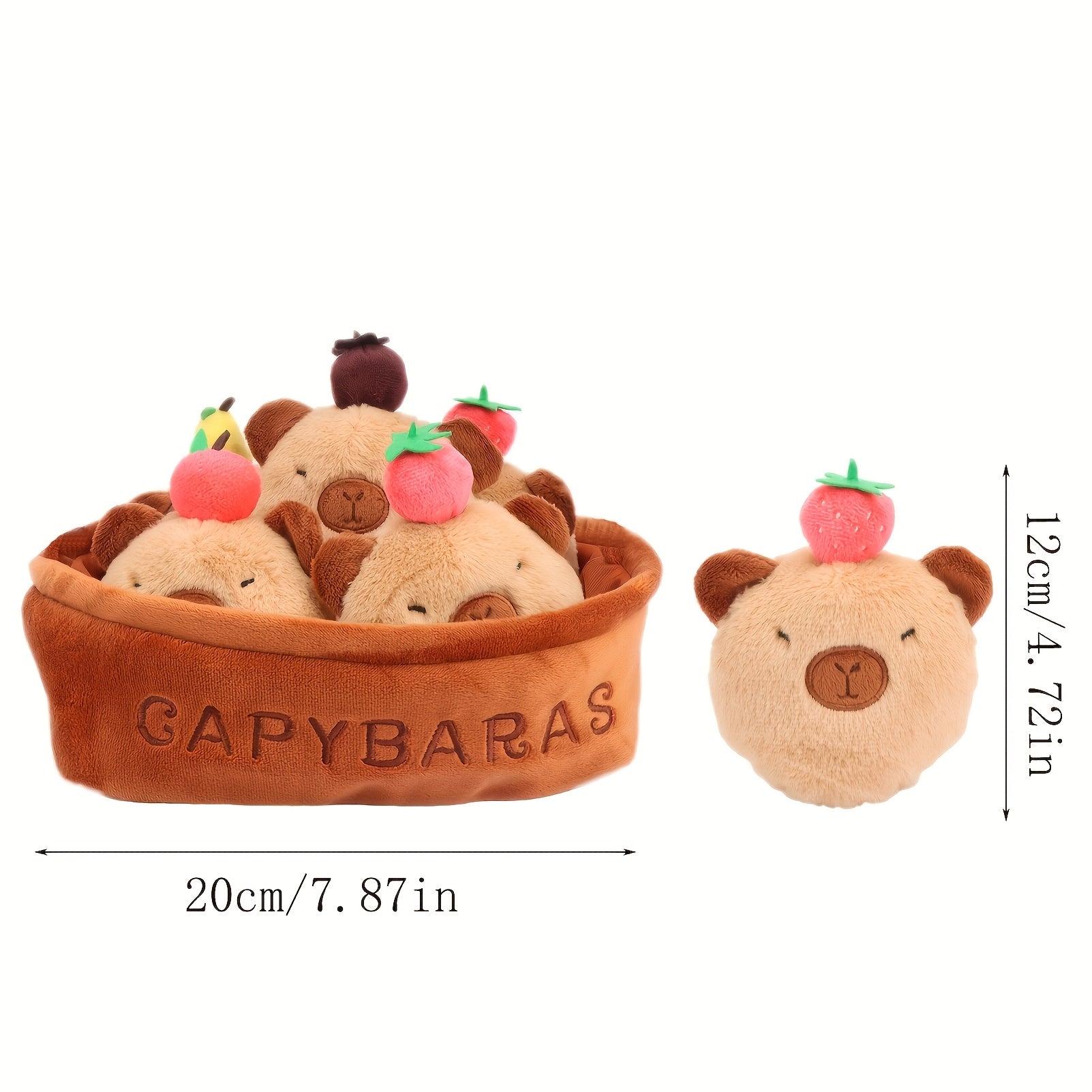 Molutian Plush Animal Basket - Soft Stuffed Toys Including Capybara, Dinosaur, Axolotl, Rabbit, Cat, Duck & Strawberry - Perfect for Youngsters' Birthdays, Halloween & Christmas Gifts