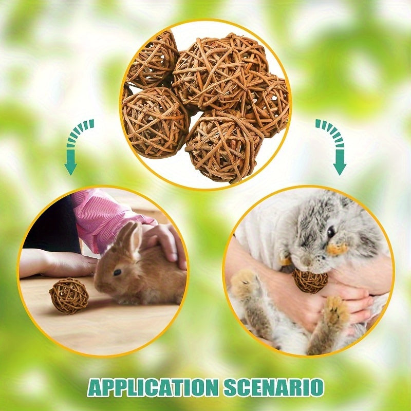8 PCS Natural Rattan Willow Branch Ball Toys for Small Animals - Chewable Activity Toy for Rabbits, Guinea Pigs, Chinchillas, Hamsters, Gerbils, and Parrots