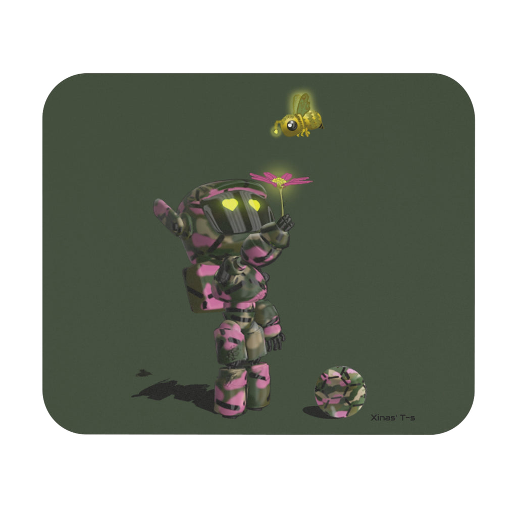 Green Gamer Mouse Pad with Cute Camouflage Robot & Bee