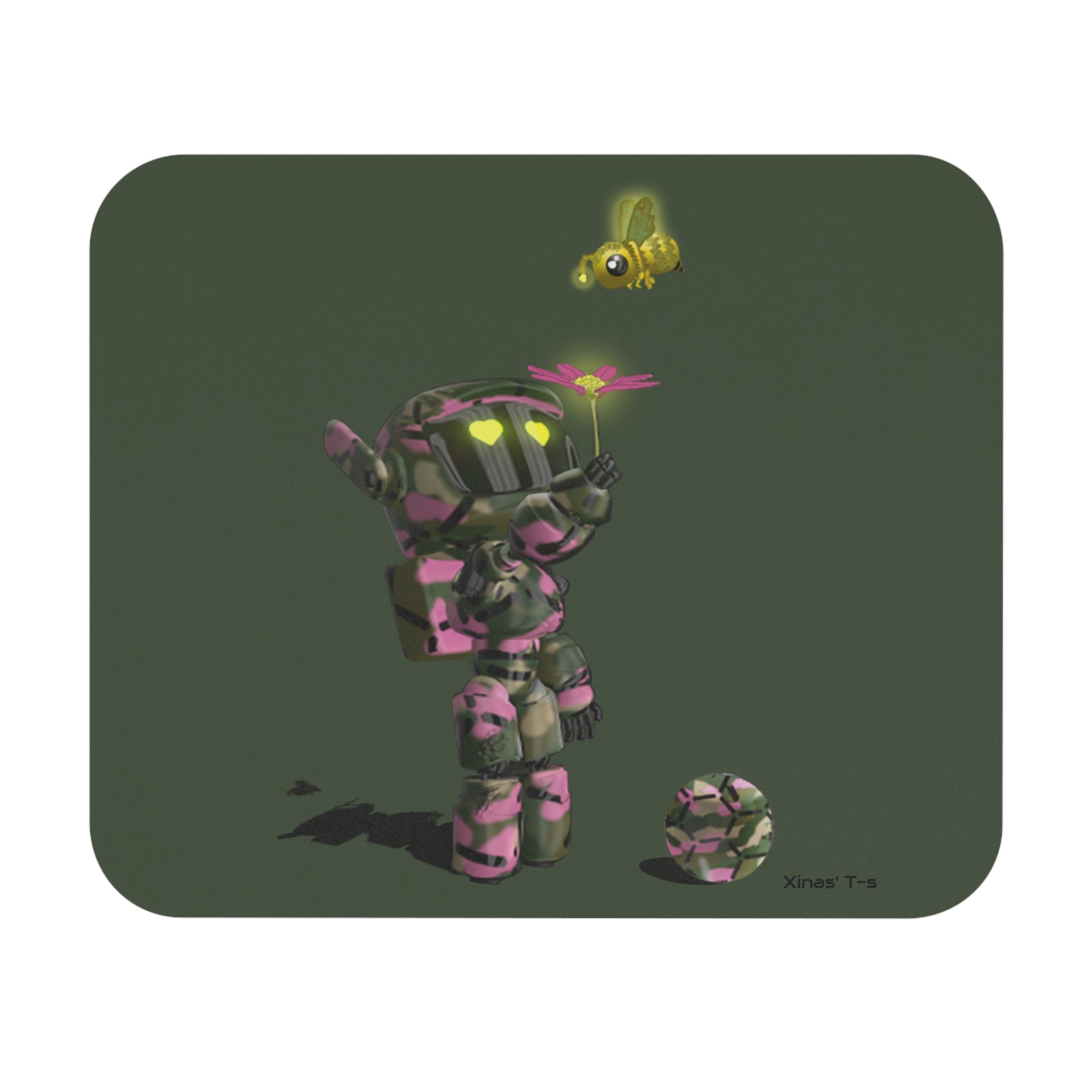 Green Gamer Mouse Pad with Cute Camouflage Robot & Bee