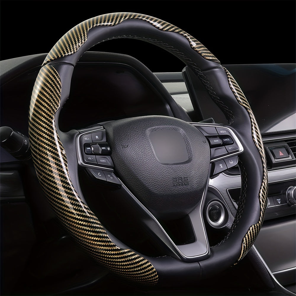3Pcs Universal Carbon Fiber Style Steering Wheel Covers, High-Grip ABS Resin, Snap-On Design, No Inner Circle - Sleek Automotive Steering Wheel Protection