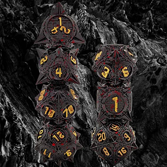 Sharp Metal Meteor Dice Set - Large & Bold Gaming Dice for Dungeons & Dragons - Solid, Weighted, and Aesthetically Pleasing - Complete with D20, D12, D10, D8, D6, D4
