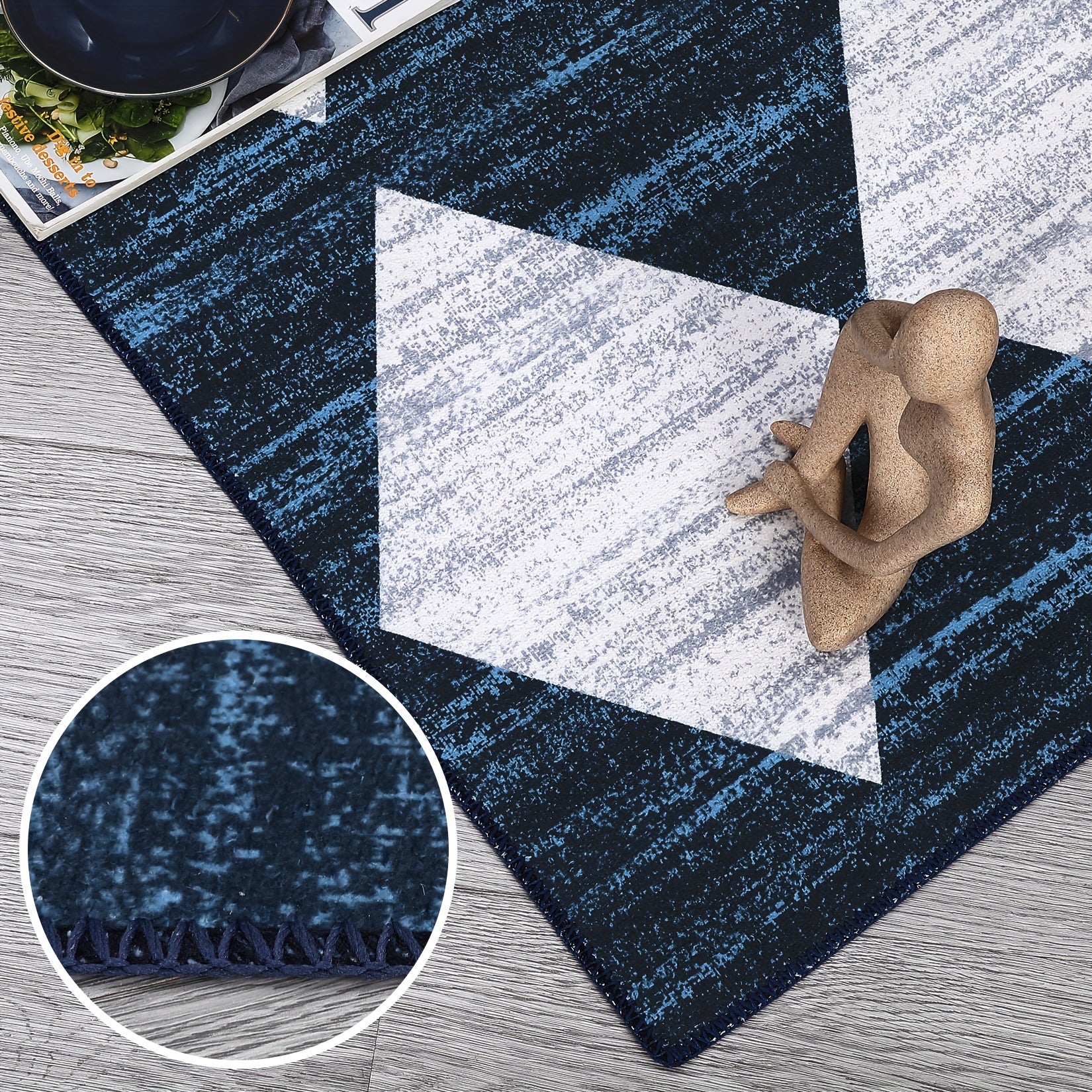 1 pc Geometric Living Room Rugs Modern Trellis Carpet Washable Rugs Distressed Bedroom Rug Large Area Rug Moroccan Office Rug Meline Checkered Rug, Dark Blue