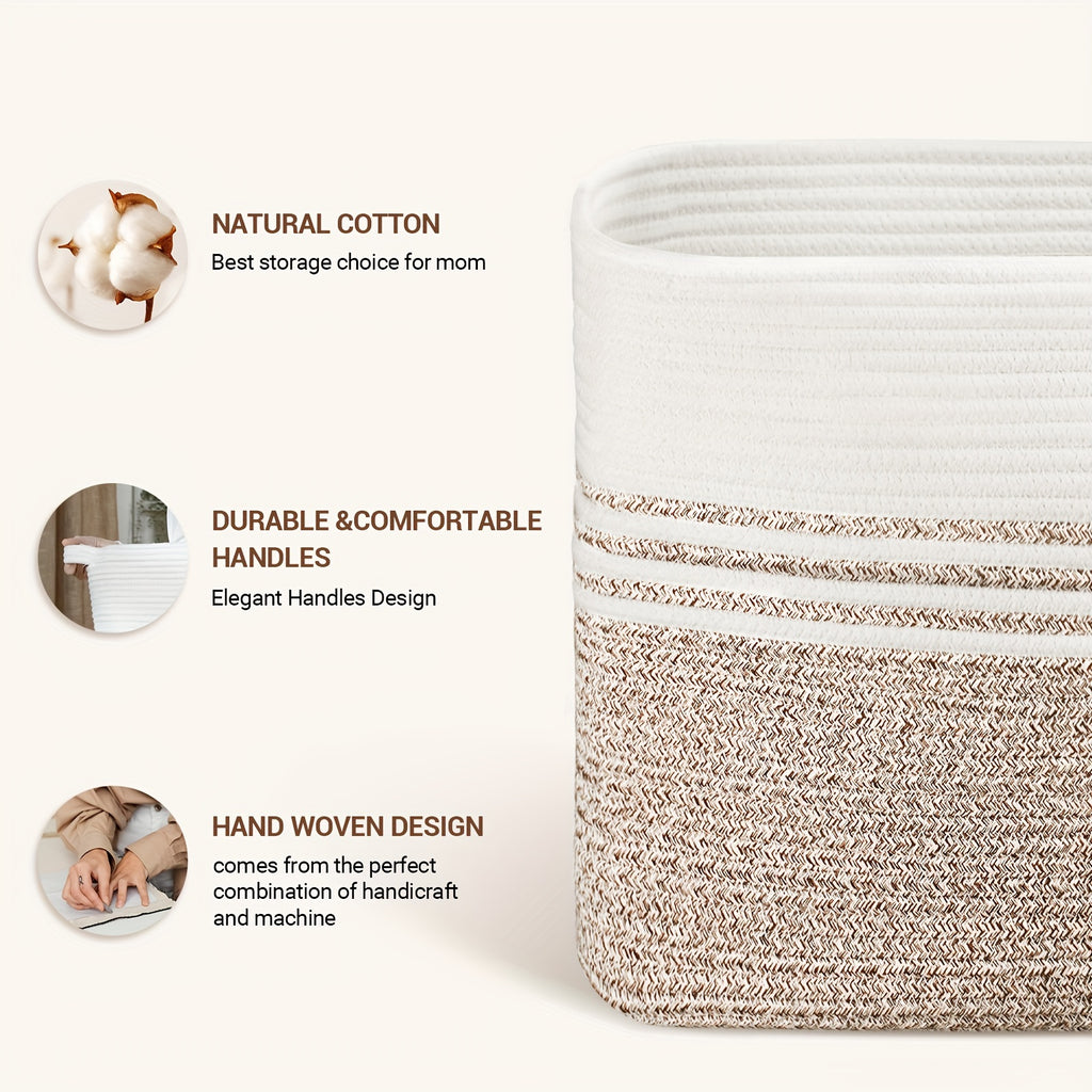 Sowyem Large Blanket Basket, Woven Basket For Storage Rectangle Dirty Clothes Basket For Laundry
