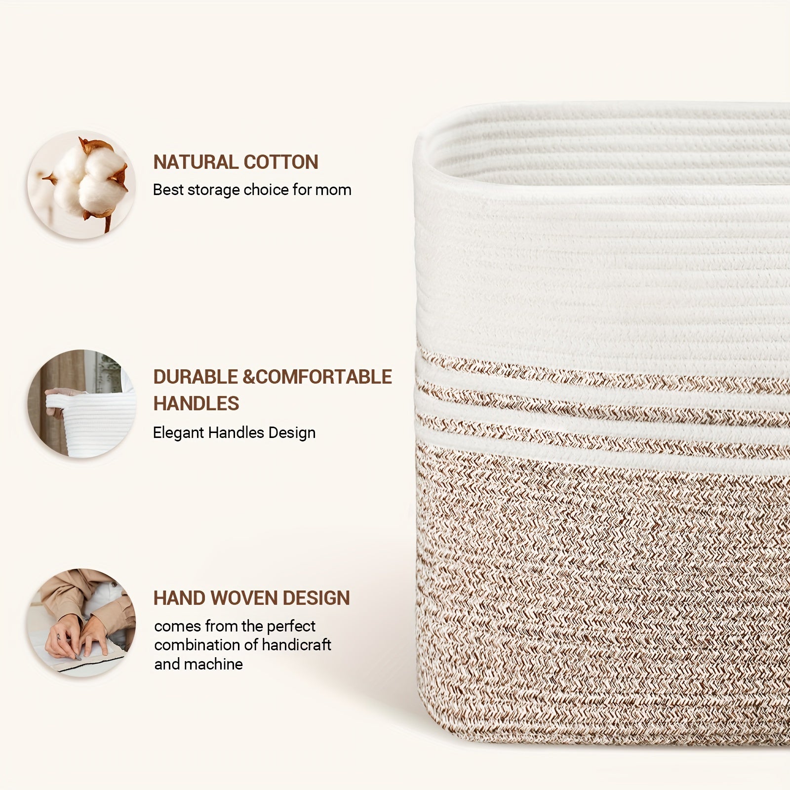 Sowyem Large Blanket Basket, Woven Basket For Storage Rectangle Dirty Clothes Basket For Laundry