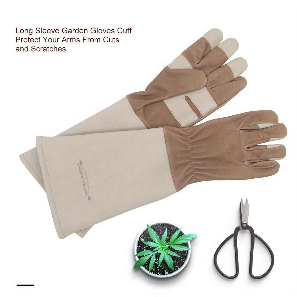 1 Pair Long Gardening Gloves for Men & Women, Thorn Proof Rose Pruning Gloves Genuine Leather Gauntlets Garden Gloves Yard Work Gloves