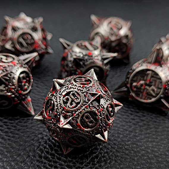 Sharp Metal Meteor Dice Set - Large & Bold Gaming Dice for Dungeons & Dragons - Solid, Weighted, and Aesthetically Pleasing - Complete with D20, D12, D10, D8, D6, D4