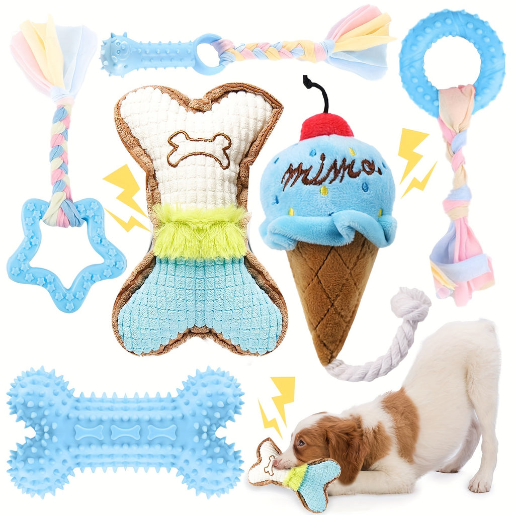 6pcs Puppy Teething Toys for Small Dogs - Cute Soft Rubber Chew Set with Rope, Interactive Bone Toys for Dental Health & Play