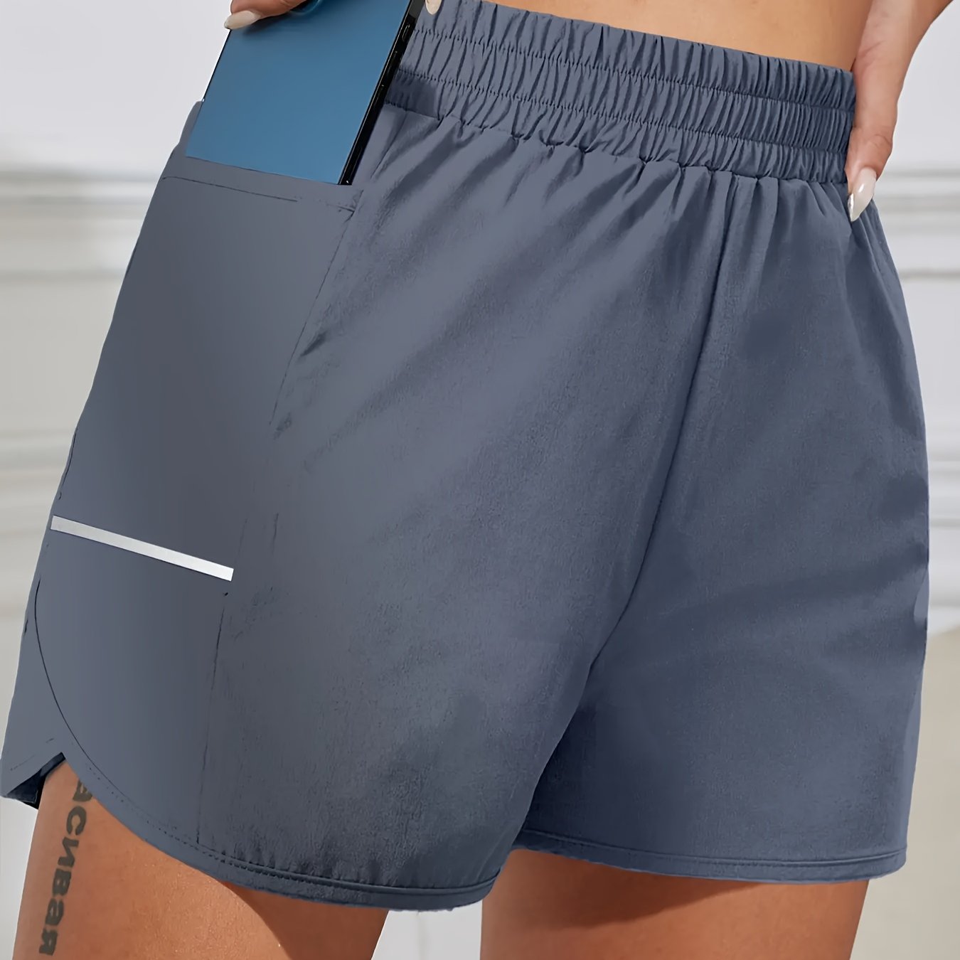 Women's Sports Shorts With Phone Pocket, Elastic Waist Quick Drying Running Shorts, Women's Activewear
