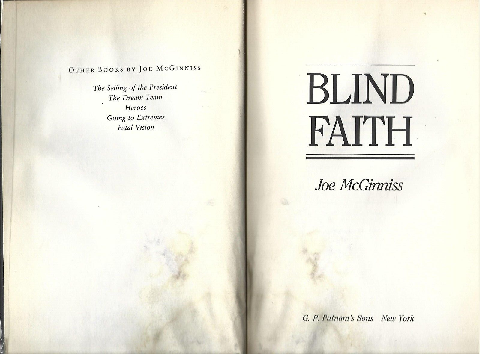 BLIND FAITH by Joe McGinniss 1989         B-5