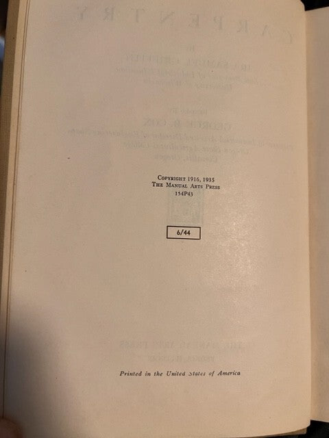 CAPENTRY : by Ira Samuel Griffith 1935 HC             B-1