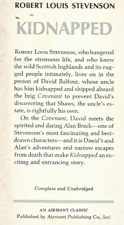 Kidnapped 1963 Airmont Classic by Robert Louis Stevenson Good               B-26