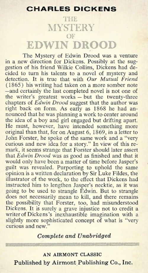 The Mystery of Edwin Drood 1966 Airmont Classic by C. Dickens               B-26