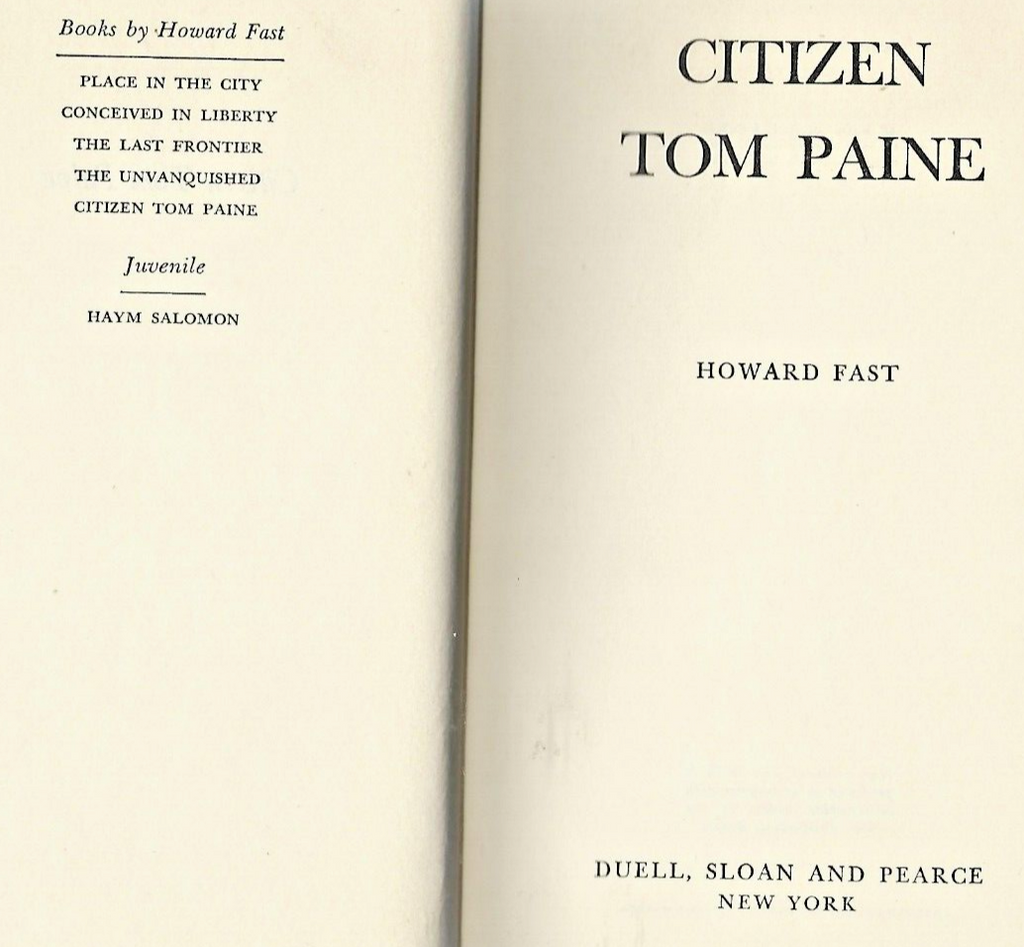 Citizen Tom Paine by Howard Fast hb/1943 War edition  very good  B18